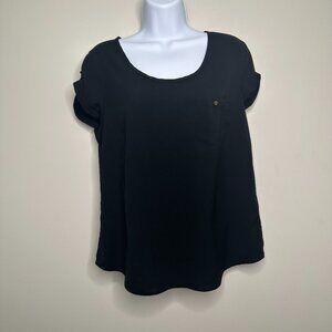 New York & Company Black Short Sleeve Sheer Blouse Women's Small